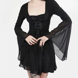 The Grave Girls lace up mini dress with bell sleeves